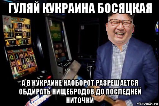 гуляй кукраина босяцкая а в кукраине наоборот разрешается обдирать нищебродов до последней ниточки, Мем Кім Чен Ин