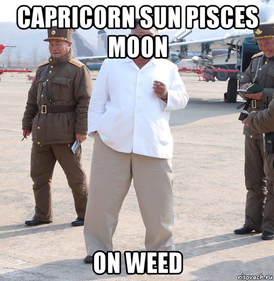 capricorn sun pisces moon on weed, Мем Ким Чен Ын с сигаретой на аэродроме