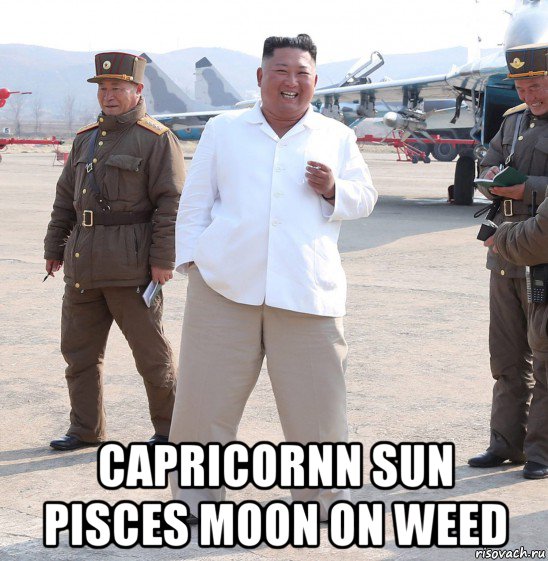  capricornn sun pisces moon on weed, Мем Ким Чен Ын с сигаретой на аэродроме