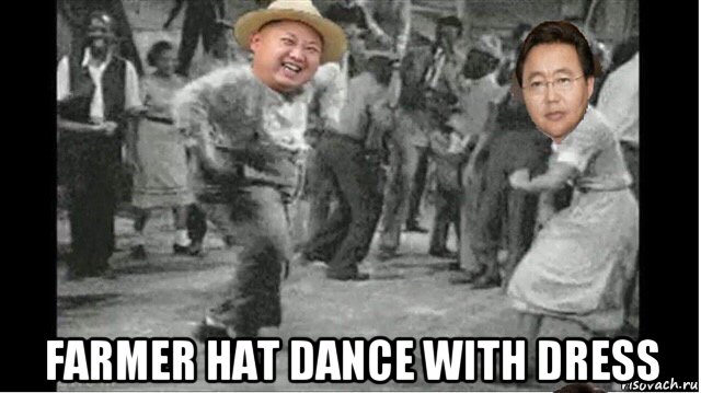  farmer hat dance with dress, Мем Ким Жон Ун Элбэгдорж