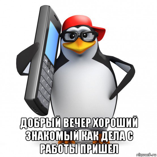  добрый вечер хороший знакомый как дела с работы пришел, Мем   Пингвин звонит