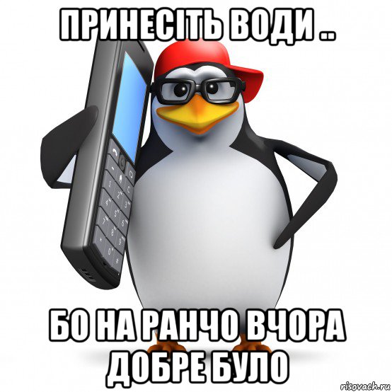 принесіть води .. бо на ранчо вчора добре було, Мем   Пингвин звонит