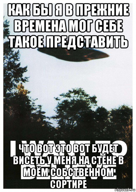 как бы я в прежние времена мог себе такое представить что вот это вот будет висеть у меня на стене в моём собственном сортире, Мем Постер - I Want to Believe