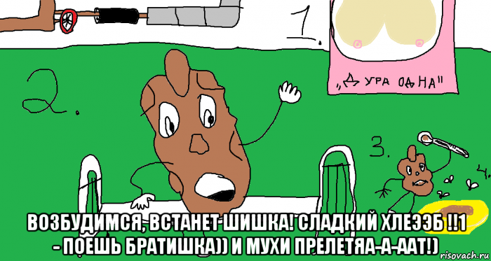  возбудимся, встанет шишка! сладкий хлеээб !!1 - поешь братишка)) и мухи прелетяа-а-аат!)