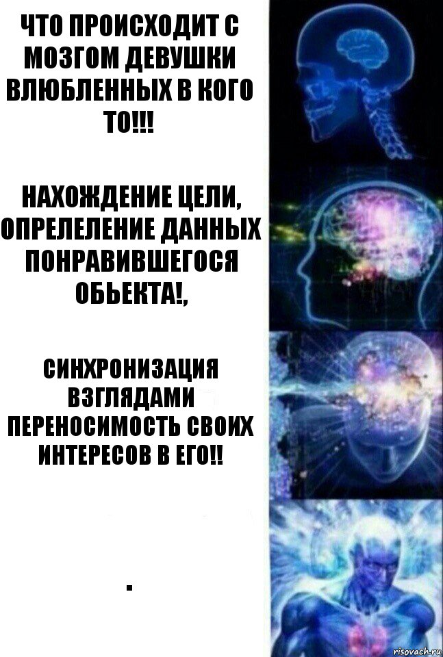 Что происходит с мозгом девушки влюбленных в кого то!!! Нахождение цели, опрелеление данных понравившегося обьекта!, Синхронизация взглядами Переносимость своих интересов в его!! ., Комикс  Сверхразум