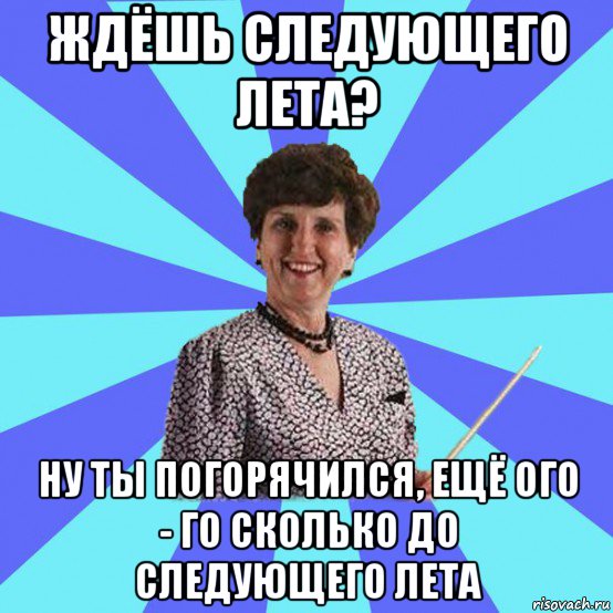 ждёшь следующего лета? ну ты погорячился, ещё ого - го сколько до следующего лета, Мем Училка