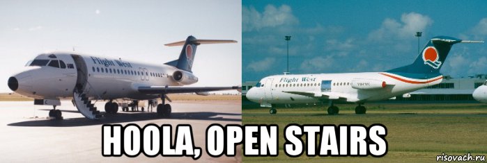  hoola, open stairs, Мем VH-EWC Flight West F28