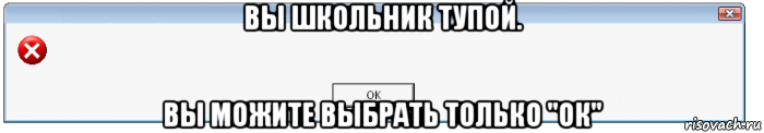 вы школьник тупой. вы можите выбрать только "ок", Мем WindowsОшибка-предупреждение