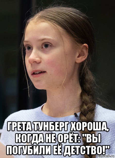  грета тунберг хороша, когда не орёт: "вы погубили её детство!", Мем Greta
