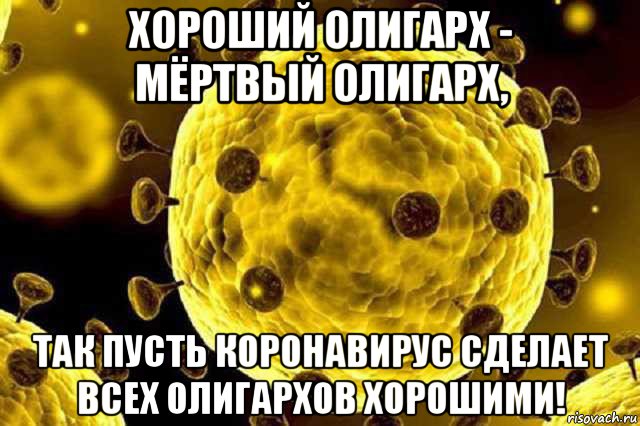 хороший олигарх - мёртвый олигарх, так пусть коронавирус сделает всех олигархов хорошими!