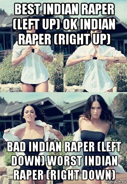 best indian raper (left up) ok indian raper (right up) bad indian raper (left down) worst indian raper (right down), Мем  Меган Фокс