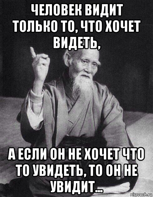 человек видит только то, что хочет видеть, а если он не хочет что то увидеть, то он не увидит..., Мем Монах-мудрец (сэнсей)