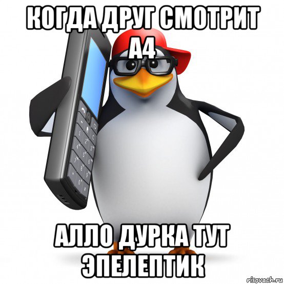 когда друг смотрит а4 алло дурка тут эпелептик, Мем   Пингвин звонит