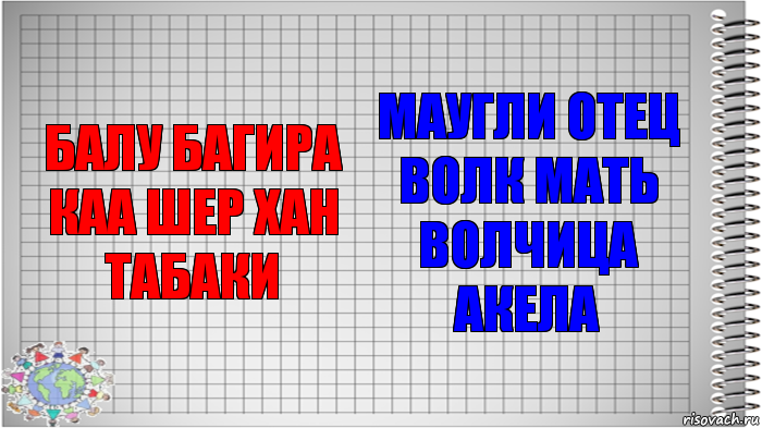 балу Багира каа шер хан табаки маугли отец волк мать волчица акела, Комикс   Блокнот перевод