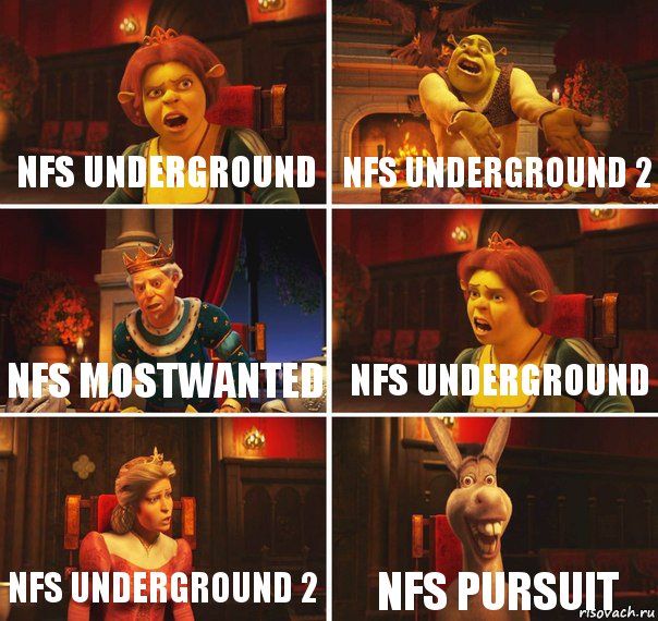 NFS Underground NFS Underground 2 NFS MostWanted NFS Underground NFS Underground 2 NFS Pursuit, Комикс  Шрек Фиона Гарольд Осел