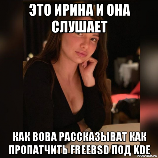 это ирина и она слушает как вова рассказыват как пропатчить freebsd под kde, Мем Телка
