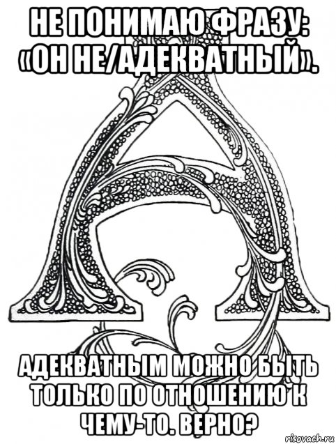 не понимаю фразу: «он не/адекватный». адекватным можно быть только по отношению к чему-то. верно?, Мем Адквт