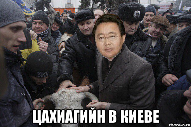  цахиагийн в киеве, Мем Цахиа Элбэгдорж и люди с коровой