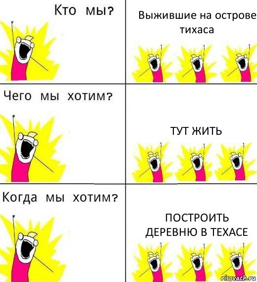 Выжившие на острове тихаса Тут жить Построить деревню в Техасе, Комикс Что мы хотим