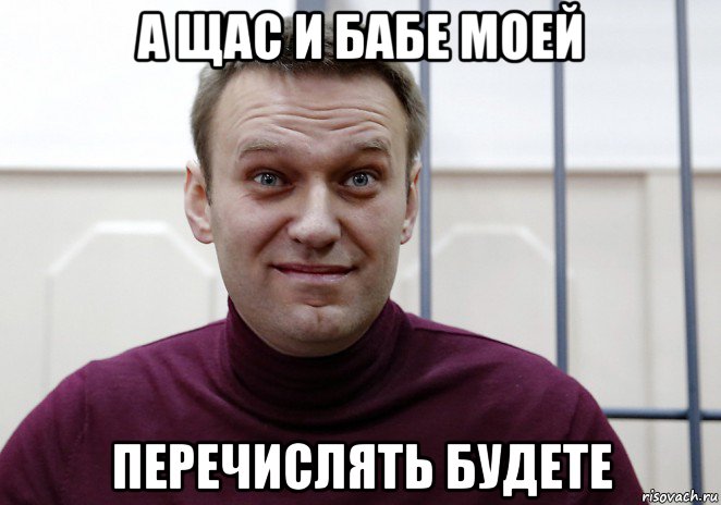 а щас и бабе моей перечислять будете, Мем Навальний