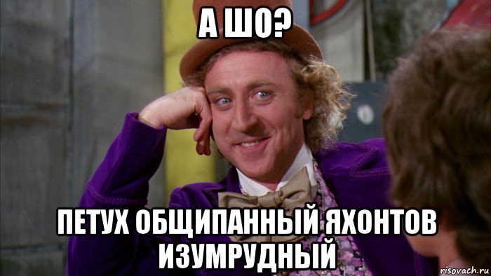 а шо? петух общипанный яхонтов изумрудный, Мем Ну давай расскажи (Вилли Вонка)