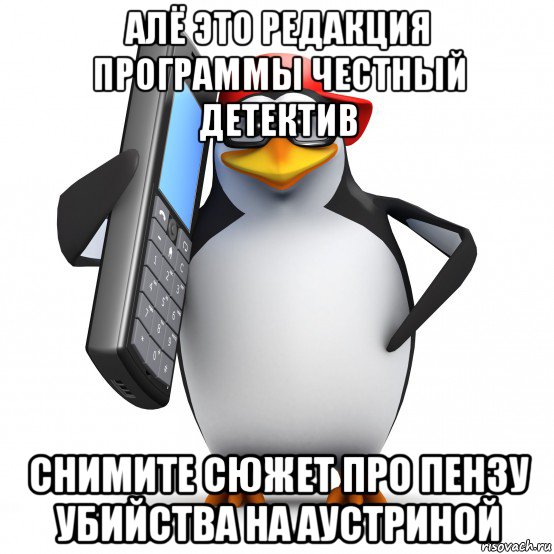 алё это редакция программы честный детектив снимите сюжет про пензу убийства на аустриной, Мем   Пингвин звонит