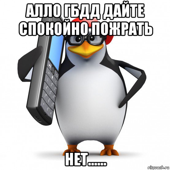 алло гбдд дайте спокойно пожрать нет......, Мем   Пингвин звонит