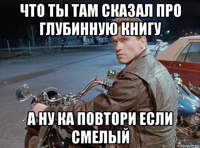 что ты там сказал про глубинную книгу а ну ка повтори если смелый, Мем Terminator 2 - Harley-Davidson Fat Boy