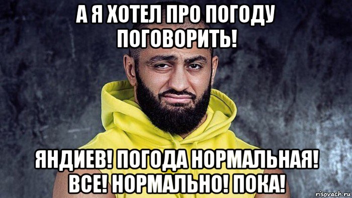 а я хотел про погоду поговорить! яндиев! погода нормальная! все! нормально! пока!, Мем Яндиев чёрт