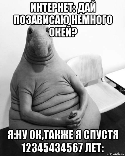 интернет: дай позависаю немного окей? я:ну ок,также я спустя 12345434567 лет:, Мем  Ждун