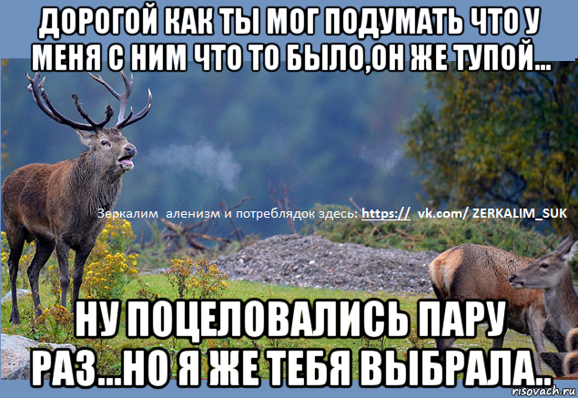 дорогой как ты мог подумать что у меня с ним что то было,он же тупой... ну поцеловались пару раз...но я же тебя выбрала..