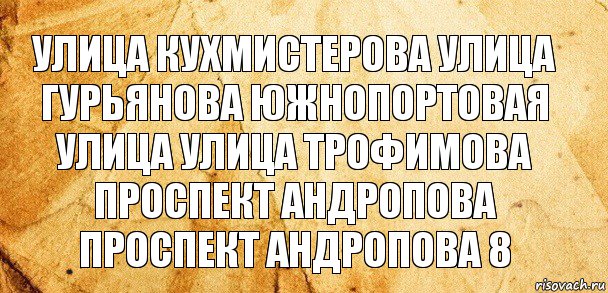 улица кухмистерова улица гурьянова южнопортовая улица улица трофимова
проспект андропова проспект андропова 8, Комикс Старая бумага