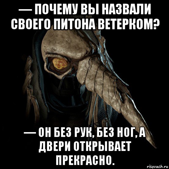 — почему вы назвали своего питона ветерком? — он без рук, без ног, а двери открывает прекрасно.