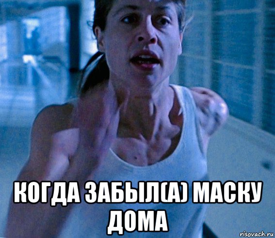  когда забыл(а) маску дома, Мем Linda Hamilton