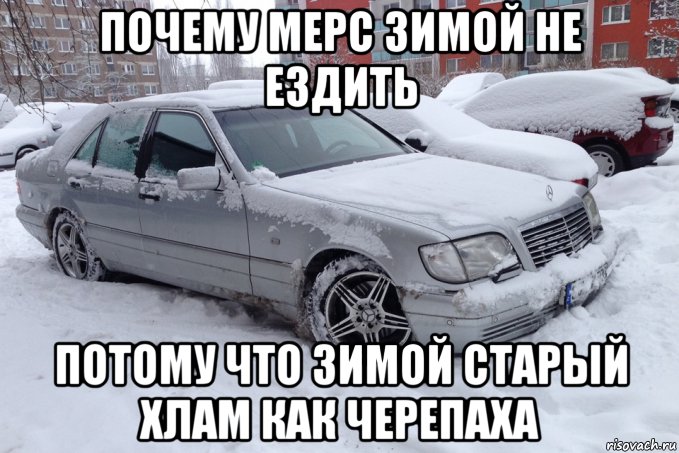 почему мерс зимой не ездить потому что зимой старый хлам как черепаха, Мем Мерс кабан