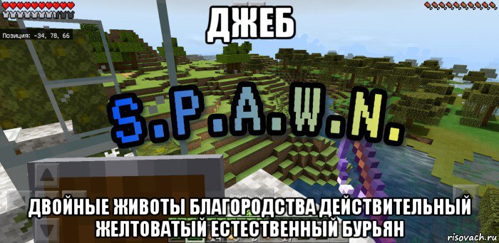 джеб двойные животы благородства действительный желтоватый естественный бурьян, Мем Minecraft  Твой spawn здесь