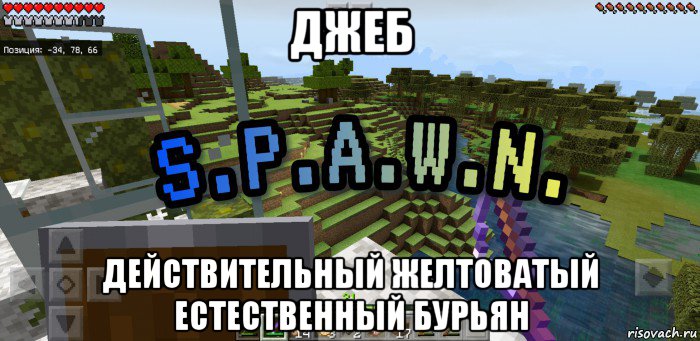 джеб действительный желтоватый естественный бурьян, Мем Minecraft  Твой spawn здесь