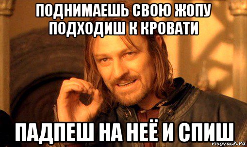 поднимаешь свою жопу подходиш к кровати падпеш на неё и спиш, Мем Нельзя просто так взять и (Боромир мем)