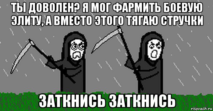 ты доволен? я мог фармить боевую элиту, а вместо этого тягаю стручки заткнись заткнись