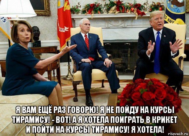  я вам ещё раз говорю! я не пойду на курсы тирамису! - вот! а я хотела поиграть в крикет и пойти на курсы тирамису! я хотела!, Мем Nancy Pelosi