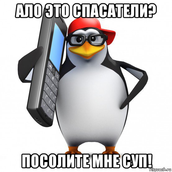 ало это спасатели? посолите мне суп!, Мем   Пингвин звонит