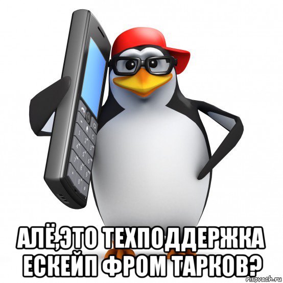  алё,это техподдержка ескейп фром тарков?, Мем   Пингвин звонит