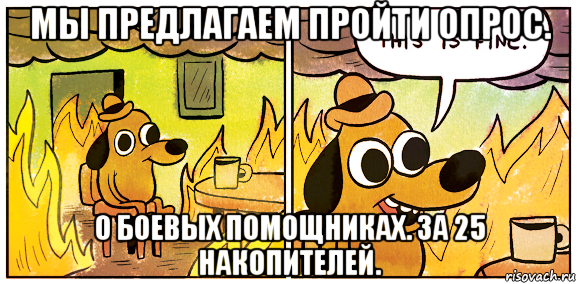 мы предлагаем пройти опрос. о боевых помощниках. за 25 накопителей.