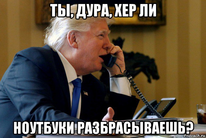 ты, дура, хер ли ноутбуки разбрасываешь?, Мем Trump