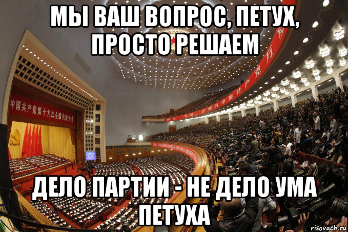 мы ваш вопрос, петух, просто решаем дело партии - не дело ума петуха