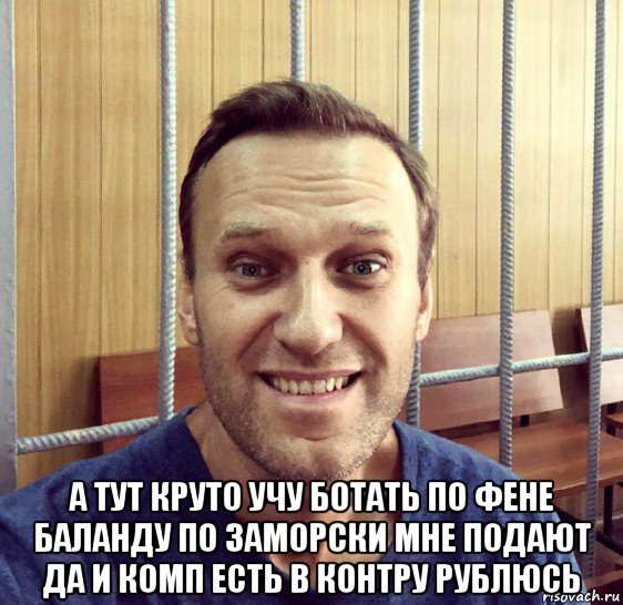  а тут круто учу ботать по фене баланду по заморски мне подают да и комп есть в контру рублюсь, Мем Навальный