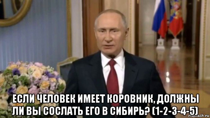  если человек имеет коровник, должны ли вы сослать его в сибирь? (1-2-3-4-5), Мем Владимир Путин