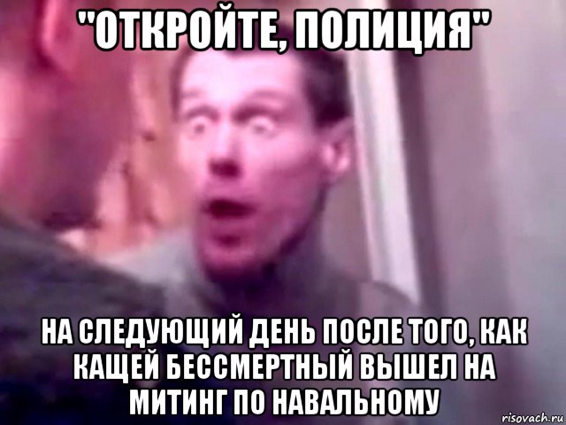 "откройте, полиция" на следующий день после того, как кащей бессмертный вышел на митинг по навальному, Мем Запили