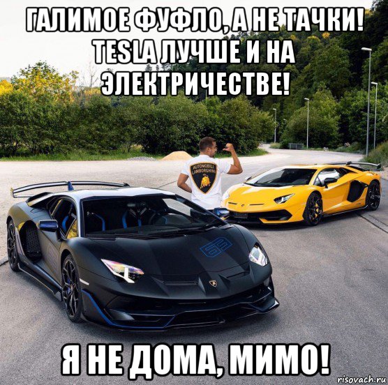 галимое фуфло, а не тачки! tesla лучше и на электричестве! я не дома, мимо!, Мем Гнтирп
