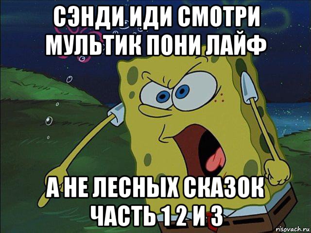 сэнди иди смотри мультик пони лайф а не лесных сказок часть 1 2 и 3, Мем Губка Боб орет